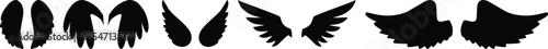 Wings icon, Black wing silhouettes, Angel and bird wings icons, Wings collection in different shapes.Vector angel wings set collection illustration drawing silhouette design graphic element isolated