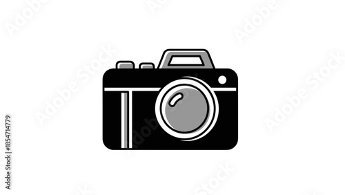 Black Camera Icon with Lens and Viewfinder.
