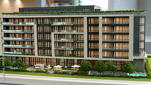 Architectural Model of a Modern Residential Building Complex.