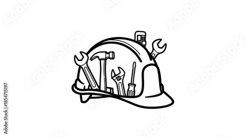 Hard Hat with Tools Illustration.