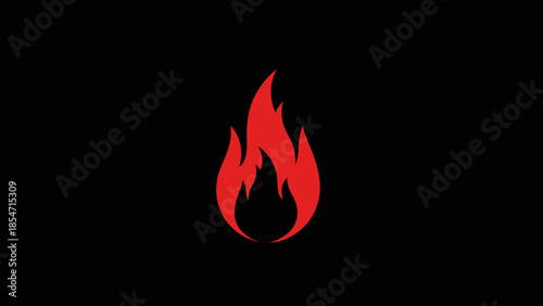 Red Flame Icon on Black Background 1.