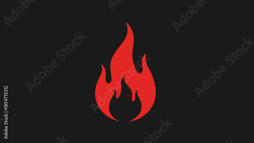 Red Flame Icon on Black Background.