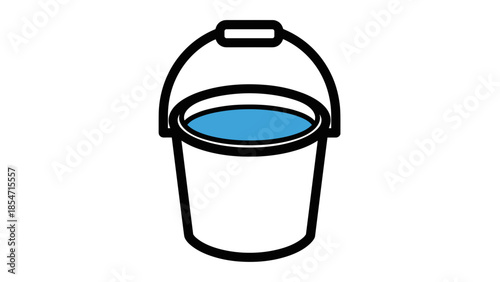 Simple Line Drawing of Bucket with Water.