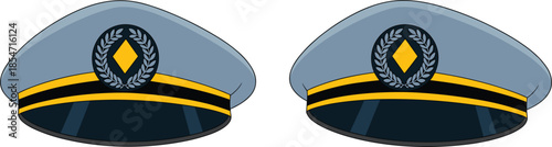 Professional airline pilot captain hat vector illustration with gold emblem for aviation travel and security uniform design