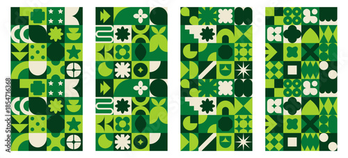 Green agriculture banner with eco organic mosaic pattern for story design.