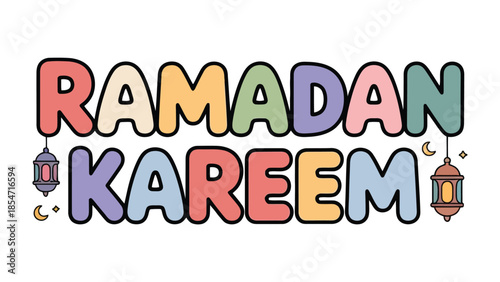 Ramadan Kareem: A festive and vibrant graphic design proclaiming Ramadan Kareem during the holy month. Featuring the crescent moon, stars, and traditional lanterns.