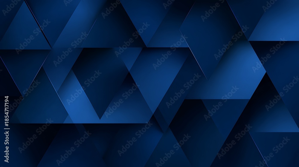 Obraz premium A dark blue geometric abstract background with triangles and cubes viewed from a close-up perspective.
