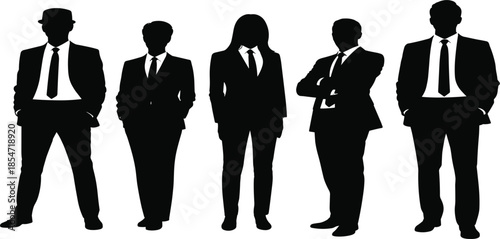 Professional business team silhouette vector collection featuring men and women in formal suits for corporate leadership design