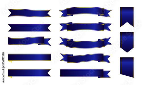 ネイビーブルーで統一したエレガントリボンコレクション　高級感のある見出し装飾素材