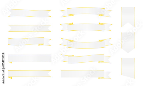 ホワイトとゴールドラインのみで構成したミニマルリボン素材　上品な装飾用バナーセット