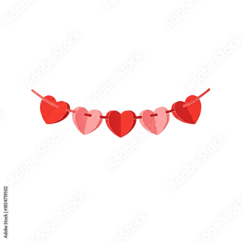 String of red hearts decoration perfect for valentine s day on transparent background