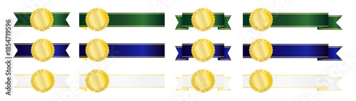 メダル付きリボンを規則的に配置した装飾素材　ランキングや評価表現向けデザイン