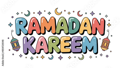 Ramadan Kareem: A vibrant and colorful illustration of the greeting Ramadan Kareem, is perfect for celebrating the Islamic holy month.