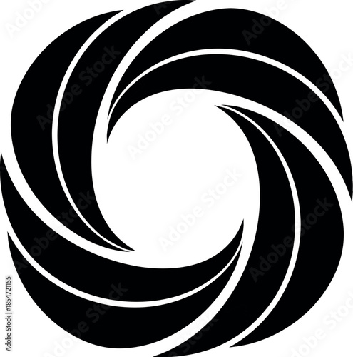 Abstract black and white circular design resembling a camera aperture or a swirling vortex