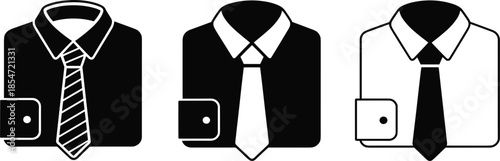 Professional formal shirt and tie icon vector set for business corporate dress code and menswear fashion design