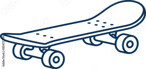 Skateboard vector outline illustration for urban street extreme sports lifestyle and youth recreation park equipment design