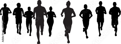 Silhouette of people running, jogging, crowd vector