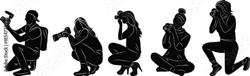 Silhouette of people taking pictures while sitting vector