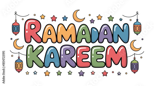 Ramadan Kareem: Vibrant Calligraphy of Ramadan Greetings. A joyful illustration that embodies the spirit of Ramadan.