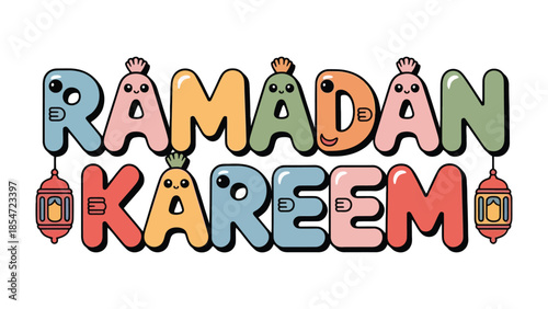 Ramadan Kareem: A vibrant illustration with colorful lettering and a festive atmosphere for Ramadan Kareem, representing the essence of Islamic celebration and spiritual reflection.