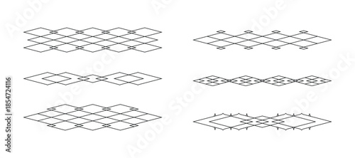 Set of Vector Diamond Lattice Graphic Design Elements, Dividers, and Borders for Ornamentation and Decoration