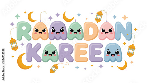 Ramadan Kareem Illustration: A vibrant and colorful illustration of the words Ramadan Kareem, evoking a sense of joy and festivity during the holy month.