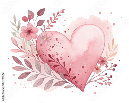 Soft Pink Heart Decor Watercolor Clipart – Minimal Valentine Icon Isolated on White