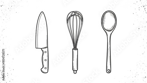 Kitchen Utensils Whisk Knife Spoon Vector Set