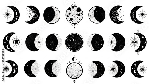 Moon Phases Lunar Cycle Symbols Vector Set