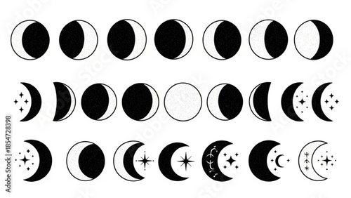 Minimal Moon Phases Black and White Vector Icons