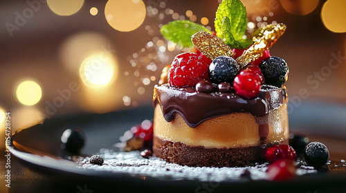 Chocolate cake with berries for Christmas food