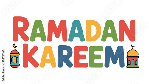 Ramadan Kareem: A vibrant and colorful illustration conveys the spirit of Ramadan, with bold lettering and traditional imagery evoking a sense of joy and reflection.