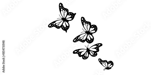 Elegant butterflies in flight on white background