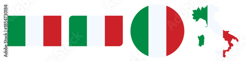 italy circular flag, italy rectangular flag, italy map flag flat icon