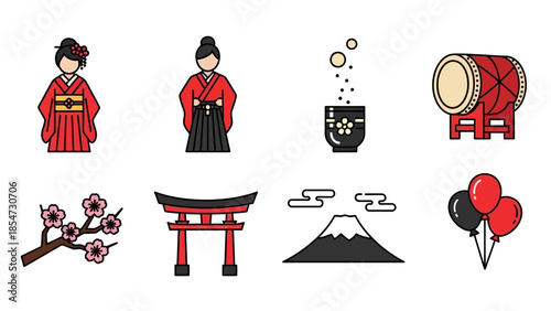 Minimalist Japanese Cultural Icons Collection.