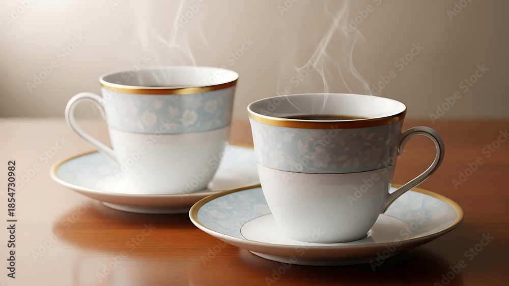 Fototapeta premium Two elegant teacups with steam