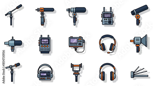 Collection of audio recording equipment and accessories for sound professionals.