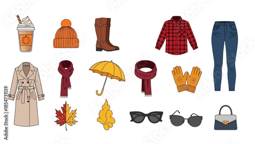 Collection of Autumn Clothing and Accessories for Women.