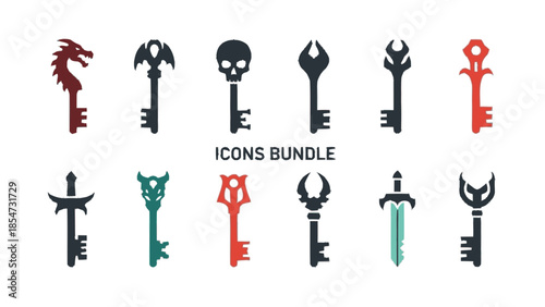 Fantasy game keys set with unique designs and intricate details.