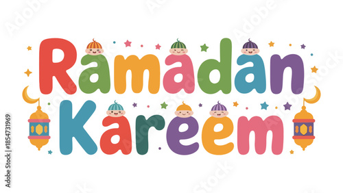 Ramadan Kareem Illustration: Colorful and festive illustration conveys the spirit of Ramadan Kareem with radiant letters, evoking joy, celebration, and spirituality.
