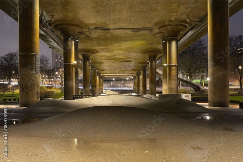 Stockholm, Sweden The Ralambshovspark under the western bridge in the early morning.