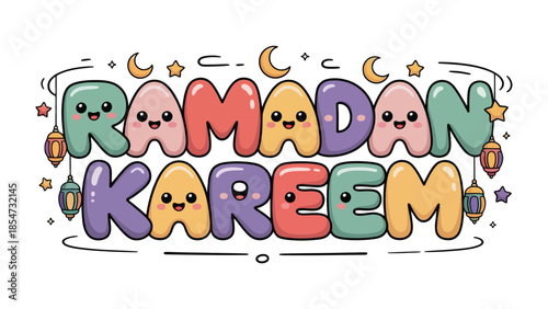 Ramadan Kareem Illustration: A vibrant and joyful illustration wishing a blessed Ramadan. Colorful letters and decorative elements bring a sense of celebration.