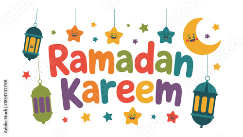 Ramadan Kareem: Vibrant Illustration of Islamic Holiday Decorations, Capturing the Essence of Festive Celebration and Spiritual Significance.