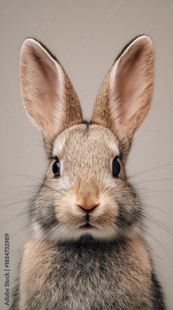 Fototapeta premium cute bunny centered with copy space, neutral background, gentle lighting, vertical stock photo