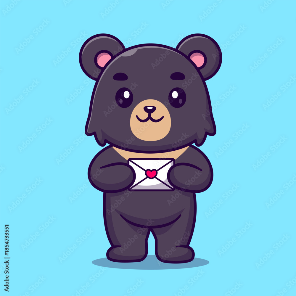 Fototapeta premium Cute Black Bear Holding Love Envelope Cartoon