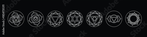 Seven sacred chakra symbols representing balance, healing energy and inner awakening