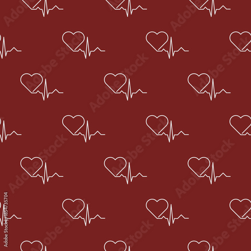 Heart pulse, one line seamless pattern isolated on color background