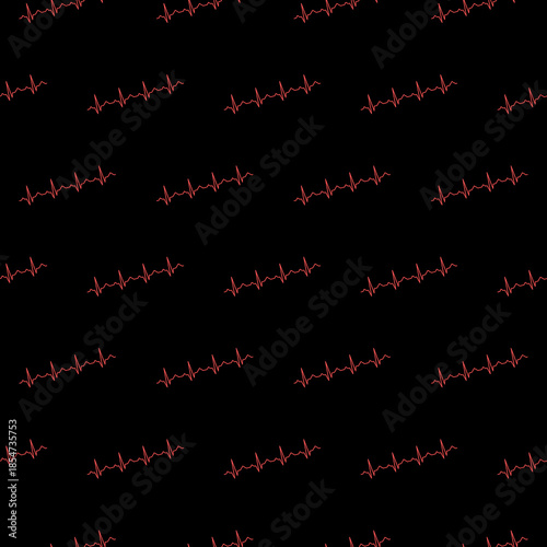Heartbeat seamless pattern isolated on black background