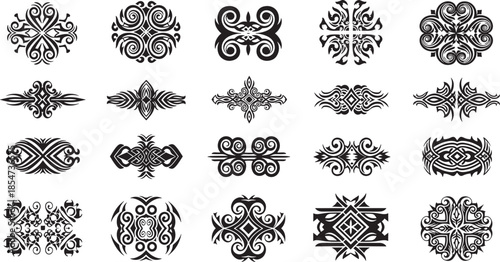 Tribal Patterns and Ornaments in Black and White Illustrations
