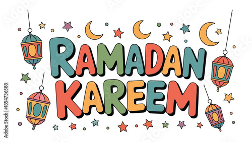 Ramadan Kareem: A festive and vibrant display for the holy month of Ramadan, illuminated with traditional lanterns, crescent moons, and stars. 
